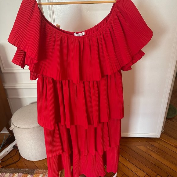 Mango Pleated Red Ruffle Dress - Picture 5 of 8